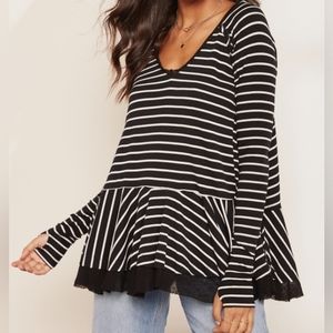 We THe Free  l/s ribbed knit oversized peplum top S